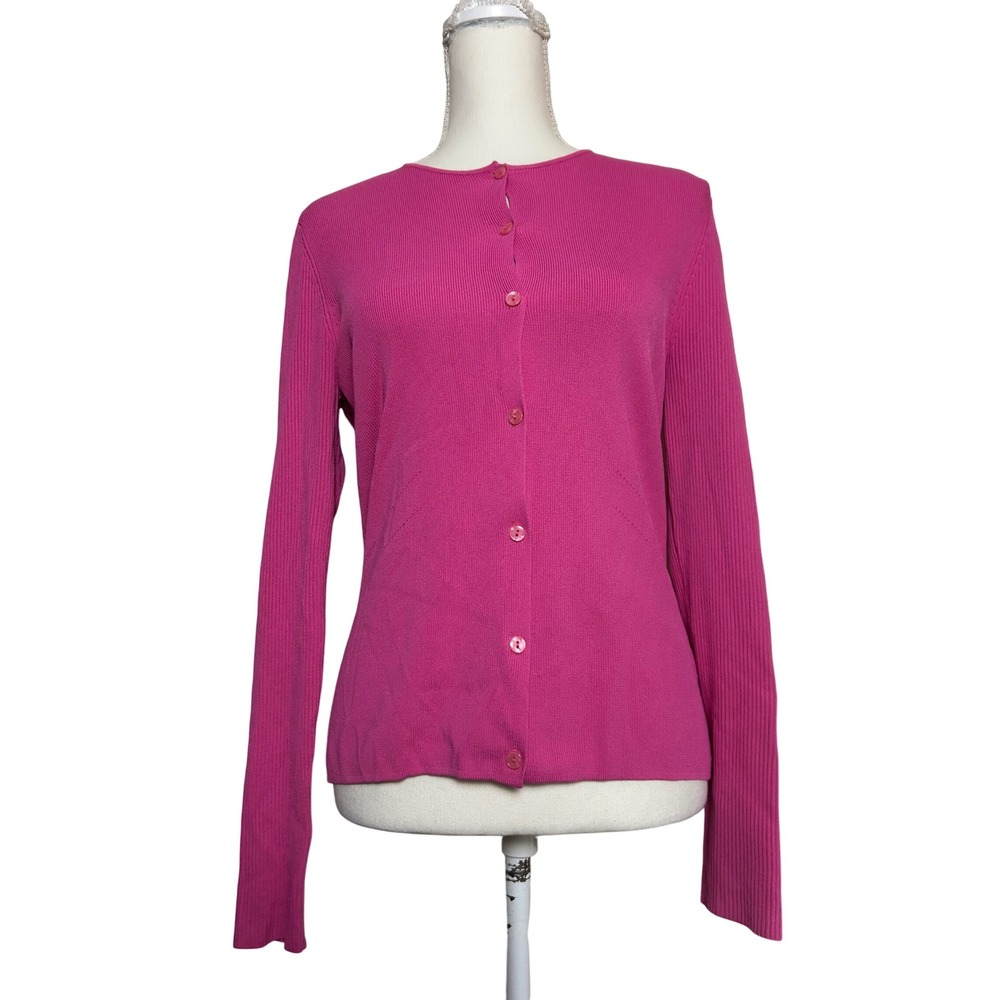 Vintage VENINI Pink Ribbed Button Up Knit Cardigan Long Sleeve‎ Women's M